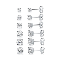18K White Gold Cubic Zirconia Stud Earring -6 Pairs